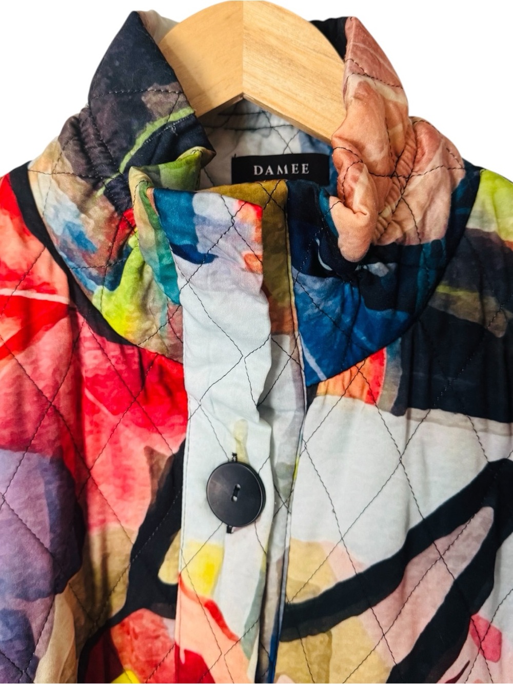 DAMEE Jacket Coat Abstract Wearable Art Pockets Lined Quilted Women’s Large - Picture 2 of 12